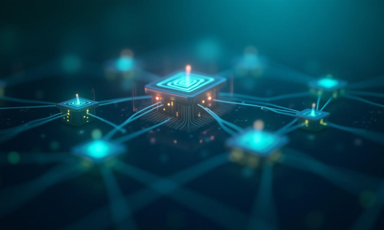 Grafico concettuale di una rete energetica decentralizzata con blocchi di dati